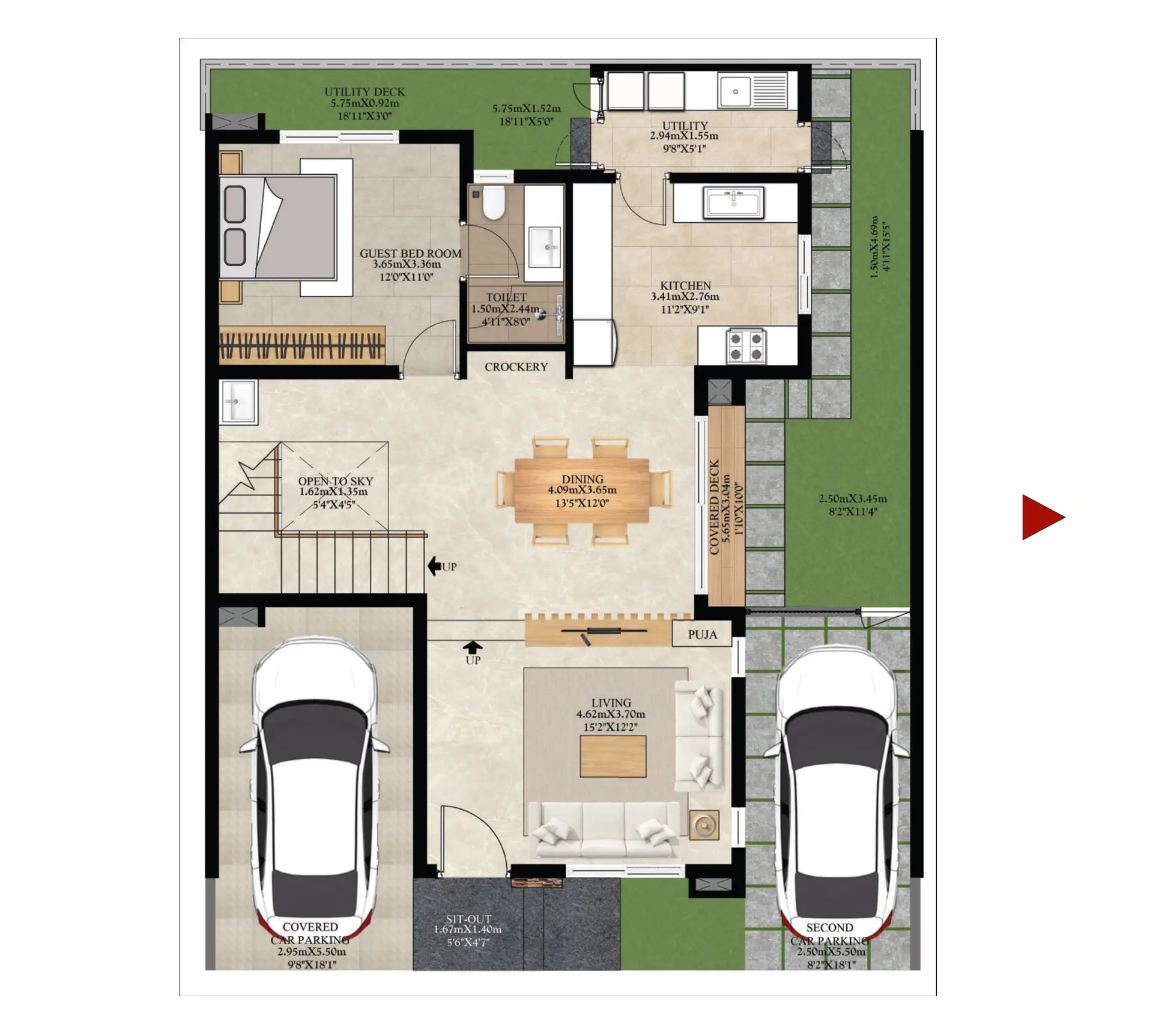 TYPE A | EF | SALE AREA: 314.45 SQ.M. / 3385 SQ.FT. | CARPET AREA: 222.87 SQ.M. / 2399 SQ.FT. | GROUND FLOOR